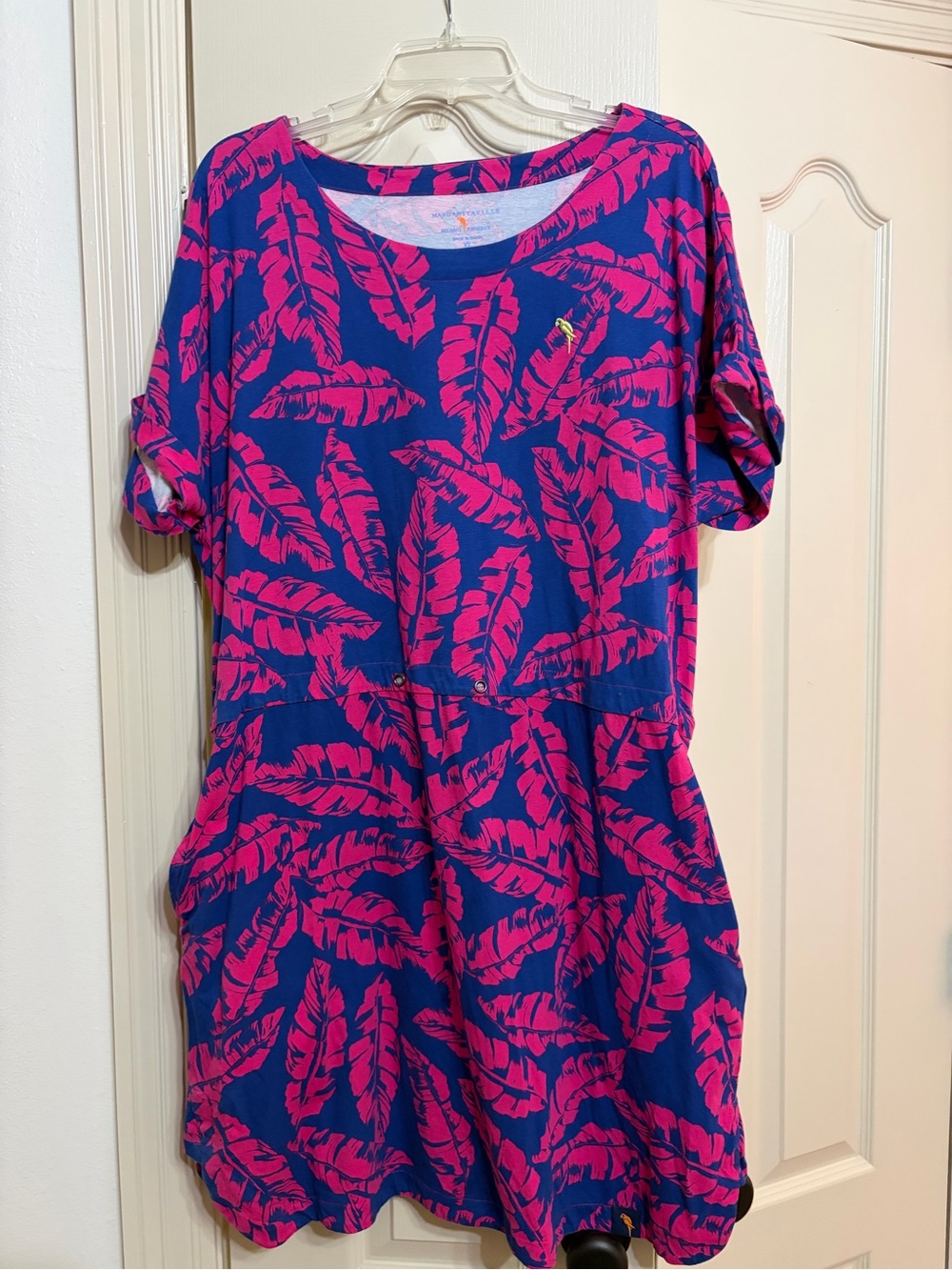 Women's Margaritaville brand - Blue & Hot Pink Leaf-Print Casual Dress - XL